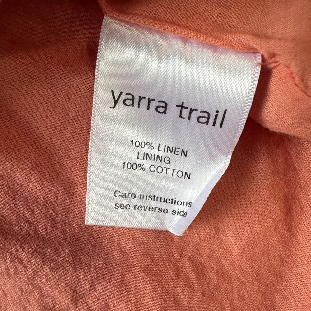 Yarra‎ Trail Linen Midi Dress 8 Petite Coral Red Puffed Sleeve Classic Summer - Picture 12 of 13